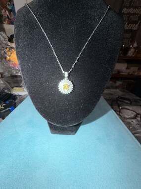 GRA Certified Moissanite Sunflower Pendant Necklace with Yellow Center Stone